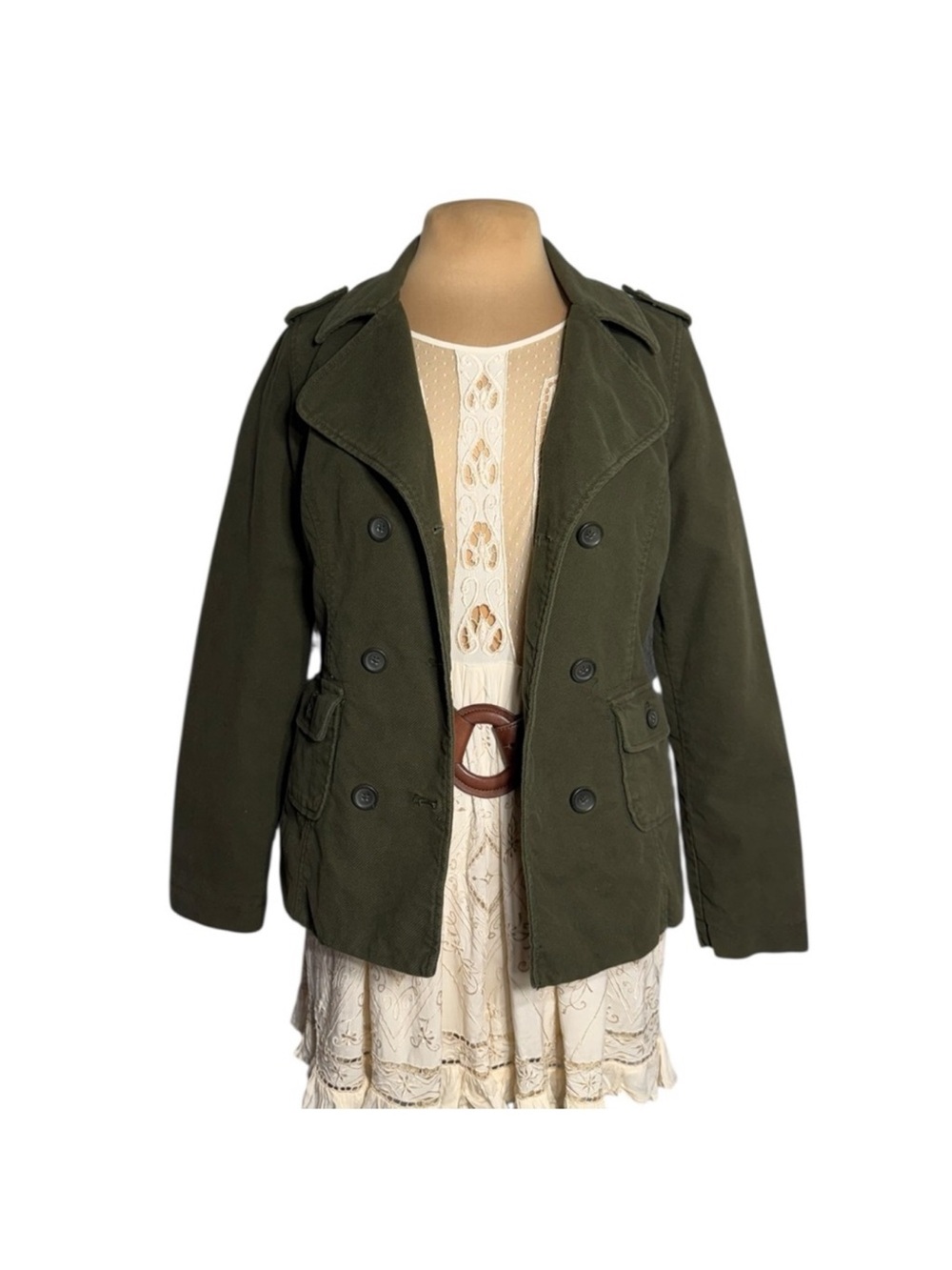 VTG Mossimo Olive Green Double Breasted Military Pea Coat Utility Jacket Y2K M - Picture 5 of 9
